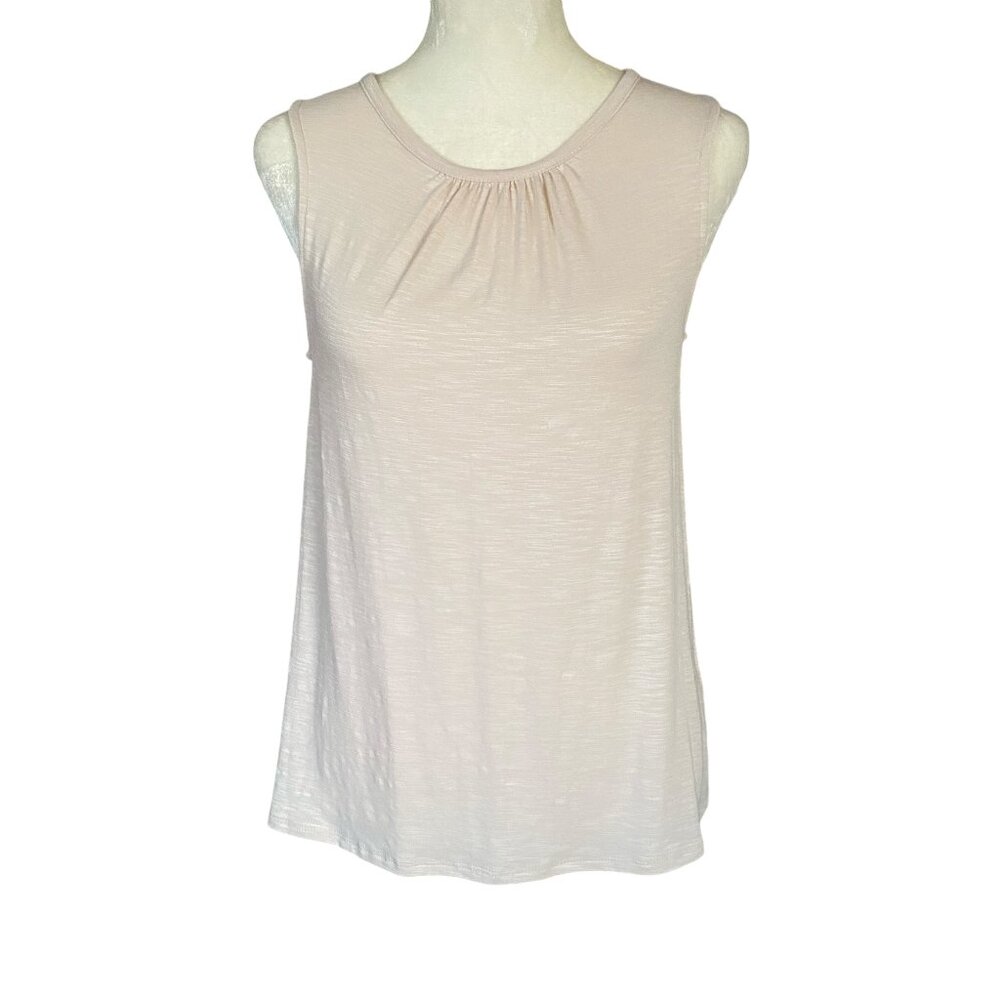 J. Crew women's XXS stretchy cream sleeveless tank top pleated neckline summer